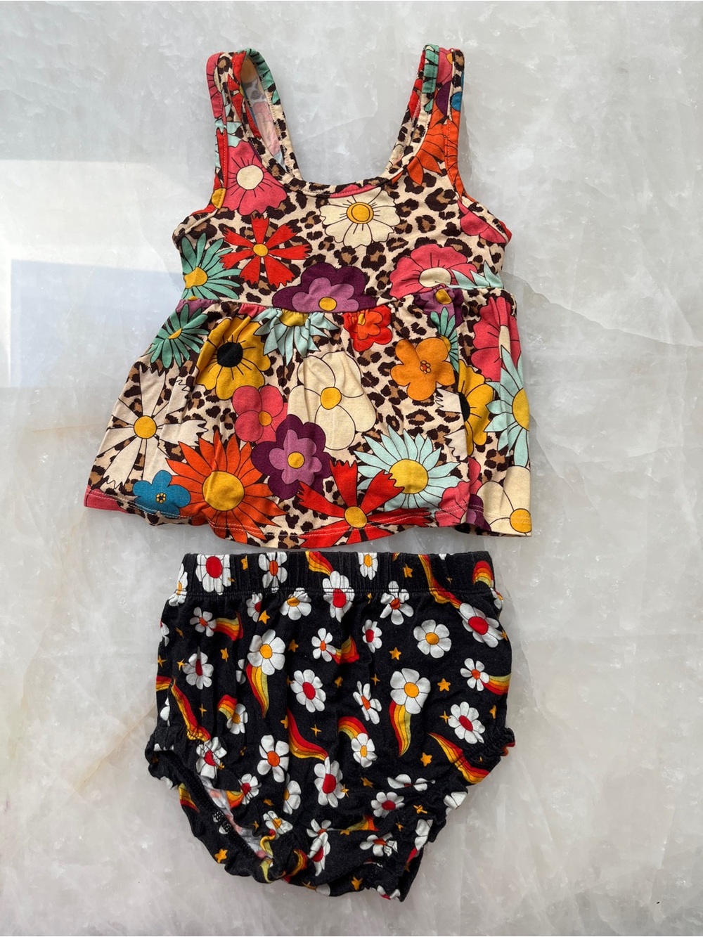 Posh Peanut Kids Floral Tank Top with cheetah and Bloomers Set - Multi